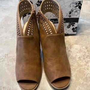 Brown Peep-Toe Ankle Boots